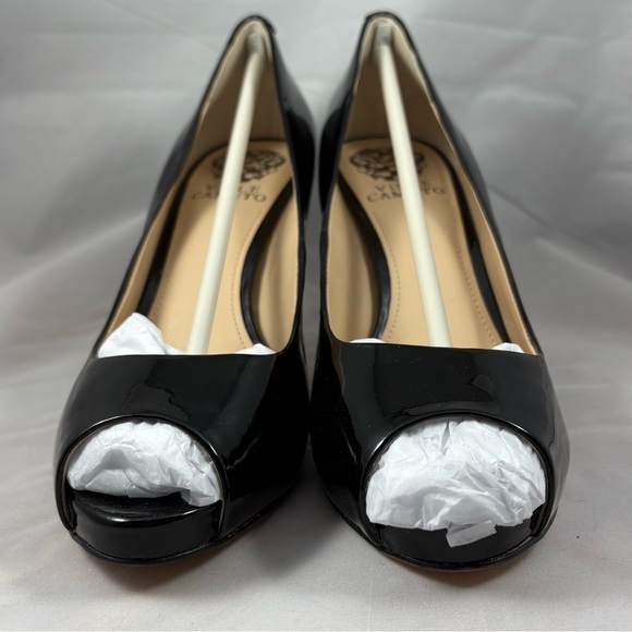 VINCE CAMUTO Black Patent Leather Peep-Toe Heels, Size 8.5M - Picture 1 of 8